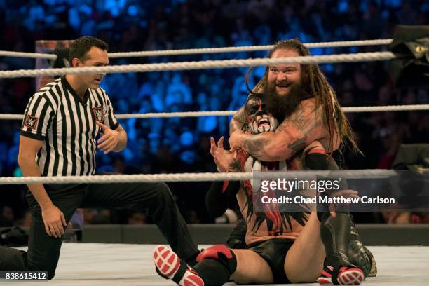Professional Wrestling: WWE SummerSlam: Bray Wyatt in action vs Finn Balor during match at Barclays Center. Brooklyn, NY 8/20/2017 CREDIT: Chad...