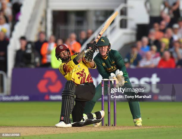 Peter Trego of Somerset bats during the NatWest T20 Blast Quarter Final match between Nottinghamshire Outlaws and Somerset at Trent Bridge on August...