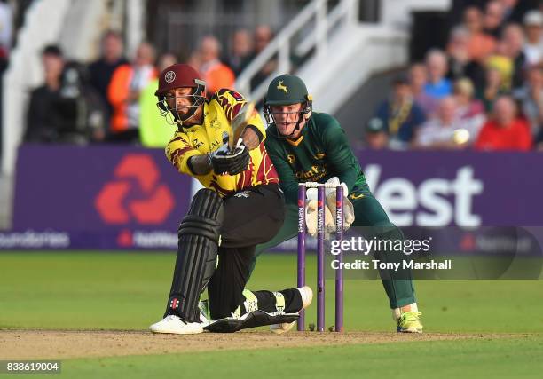 Peter Trego of Somerset bats during the NatWest T20 Blast Quarter Final match between Nottinghamshire Outlaws and Somerset at Trent Bridge on August...