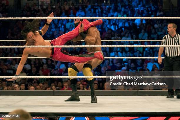 Professional Wrestling: WWE SummerSlam: Shinsuke Nakamura in action vs Jinder Mahal during match at Barclays Center. Brooklyn, NY 8/20/2017 CREDIT:...