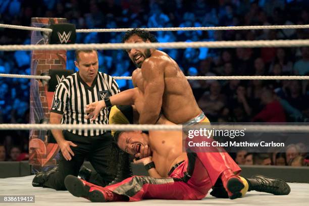 Professional Wrestling: WWE SummerSlam: Jinder Mahal in action vs Shinsuke Nakamura during match at Barclays Center. Brooklyn, NY 8/20/2017 CREDIT:...