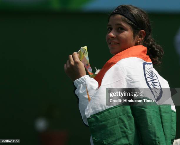 Watson Heather of GUE won Gold v/s Shroff Kyra of India won Silver for Girls Singale Final at 3rd commonwealth youth games 2008 at Shiv Chatrapati...