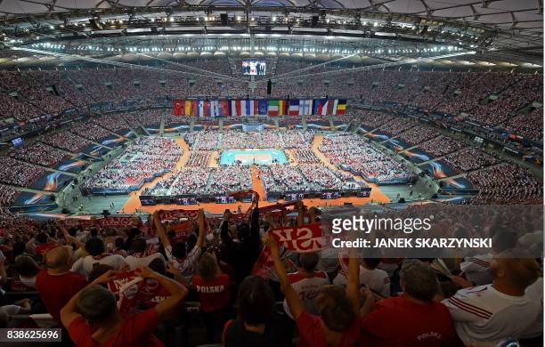 View of the National Stadium during the opening match between Poland and Serbia during the CEV Men's Volleyball European Championship on August 24,...