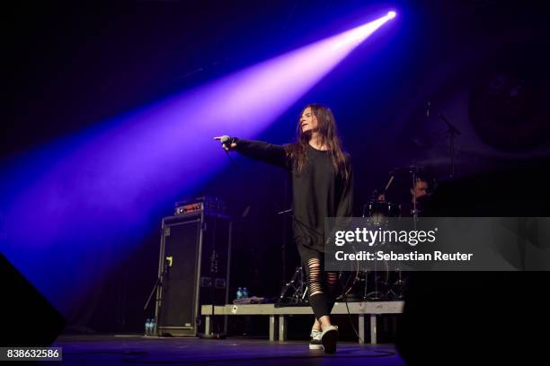 Mina Caputo of Life Of Agony performs at Huxleys Neue Welt on August 24, 2017 in Berlin, Germany.