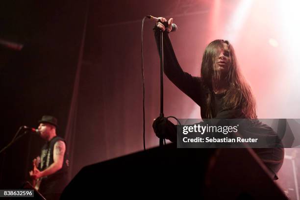 Mina Caputo of Life Of Agony performs at Huxleys Neue Welt on August 24, 2017 in Berlin, Germany.