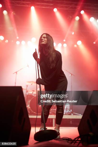 Mina Caputo of Life Of Agony performs at Huxleys Neue Welt on August 24, 2017 in Berlin, Germany.