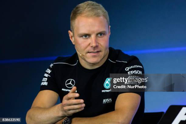 Valtteri from Finland of team Mercedes GP in the FIA official press conference during the Formula One Belgian Grand Prix at Circuit de...