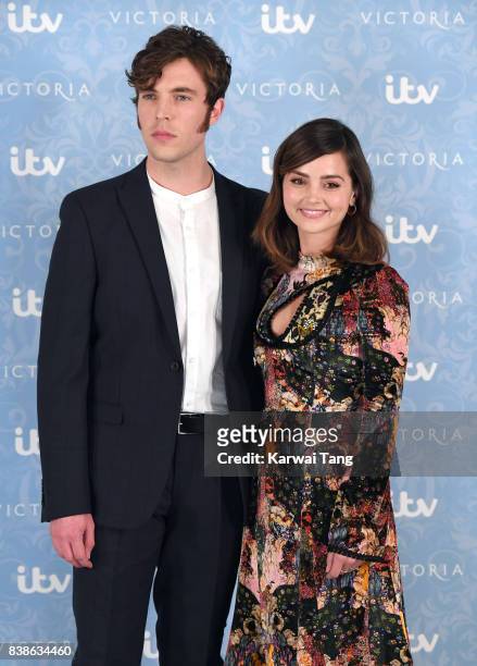 Tom Hughes and Jenna Coleman attend the 'Victoria' Season 2 press screening at the Ham Yard Hotel on August 24, 2017 in London, England.