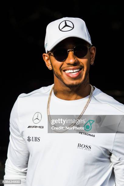 Lewis from Great Britain of team Mercedes GP during the Formula One Belgian Grand Prix at Circuit de Spa-Francorchamps on August 24, 2017 in Spa,...