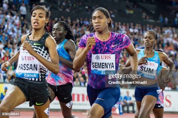 Caster Semenya of South Africa competes in the Women's 800 metres during the Diamond League Athletics meeting 'Weltklasse' on August 24, 2017 at the...