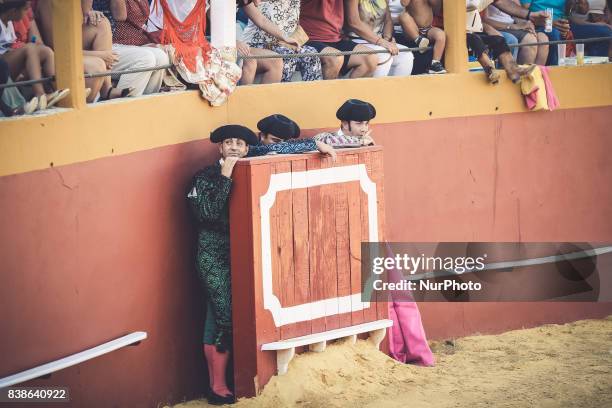 Banderilleros in the temptation of the bulls in Cazalla de la Sierra, Spain, on 20 of August of 2017.