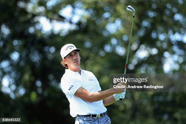 Kelly Kraft of the United States plays his shot from the second tee during round one of The Northern Trust at Glen Oaks Club on August 24, 2017 in...