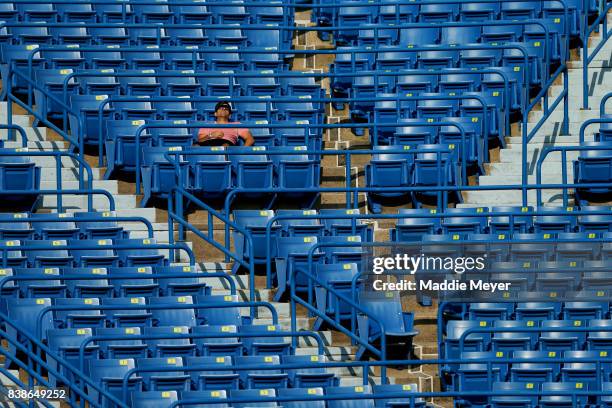 Fan takes a nap in the stands during Day 7 of the Connecticut Open at Connecticut Tennis Center at Yale on August 24, 2017 in New Haven, Connecticut.