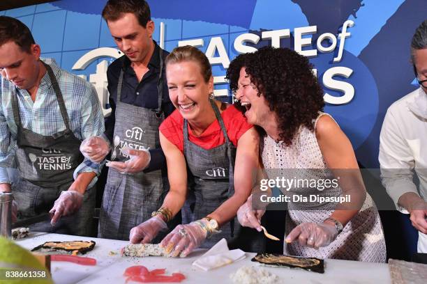 Tennis players Mike and Bob Bryan, Lara Spencer, and Michele Imbasciani give a cooking demo at the Citi VIP Lounge at Taste Of Tennis at W New York...