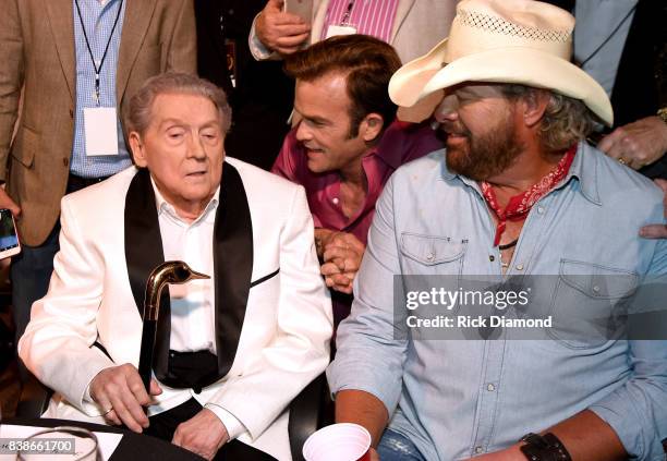 Jerry Lee Lewis, Waylon Payne, and Toby Keith attend Skyville Live Presents a Tribute to Jerry Lee Lewis on August 24, 2017 in Nashville, Tennessee.