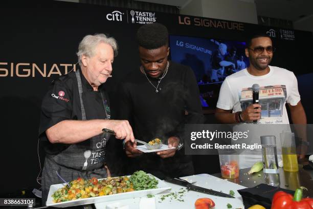 Chef Jonathan Waxman, Tennis player Frances Tiafoe and DJ Mad Linx attend Citi Taste Of Tennis at W New York on August 24, 2017 in New York City.