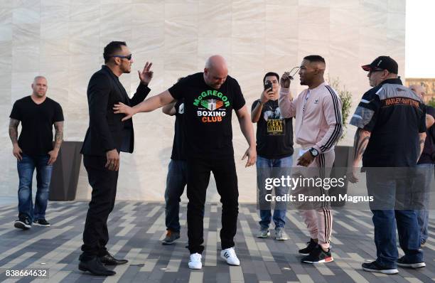 Opponents Tony Ferguson and Kevin Lee face off during the UFC 215 & UFC 216 Title Bout Participants Las Vegas Media Day at the UFC Headquarters on...