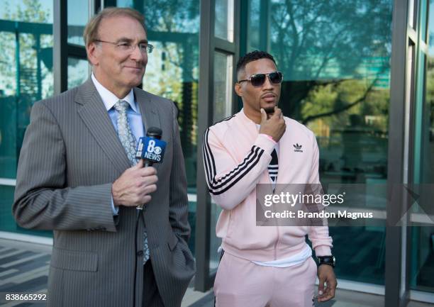 Kevin Lee speaks to the media during the UFC 215 & UFC 216 Title Bout Participants Las Vegas Media Day at the UFC Headquarters on August 24, 2017 in...