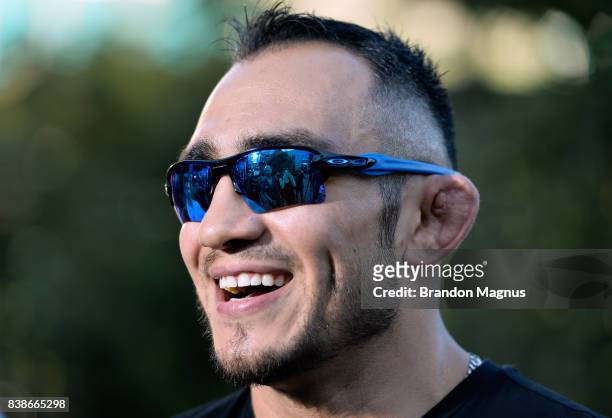 Tony Ferguson speaks to the media during the UFC 215 & UFC 216 Title Bout Participants Las Vegas Media Day at the UFC Headquarters on August 24, 2017...