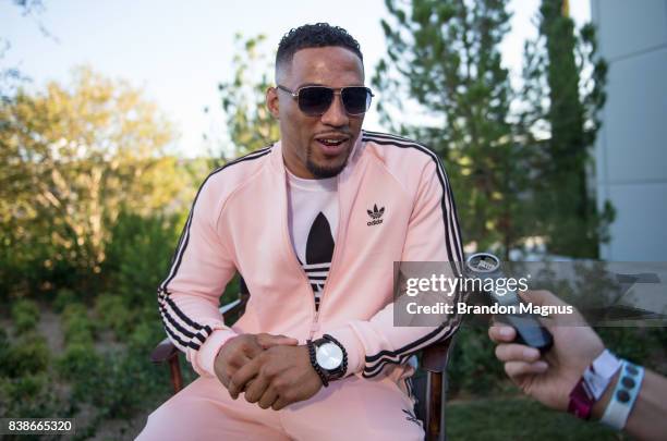 Kevin Lee speaks to the media during the UFC 215 & UFC 216 Title Bout Participants Las Vegas Media Day at the UFC Headquarters on August 24, 2017 in...