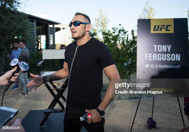 Tony Ferguson speaks to the media during the UFC 215 & UFC 216 Title Bout Participants Las Vegas Media Day at the UFC Headquarters on August 24, 2017...