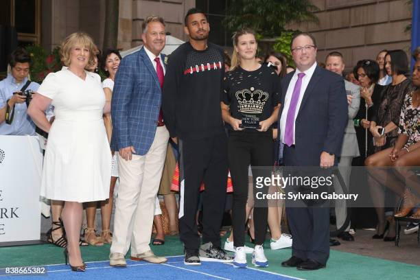 Becky Hubbard, Nick Kyrgios and Eugenie Bouchard attend 2017 Lotte New York Palace Invitational at Lotte New York Palace on August 24, 2017 in New...