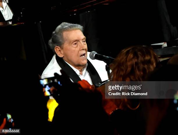 Jerry Lee Lewis performs onstage during Skyville Live Presents a Tribute to Jerry Lee Lewis on August 24, 2017 in Nashville, Tennessee.