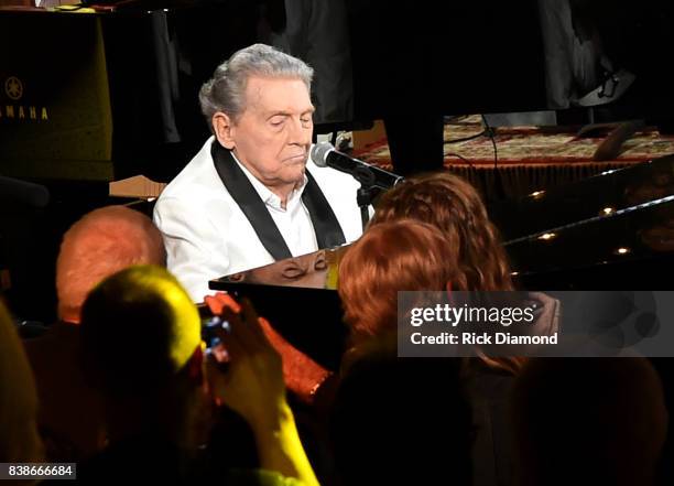 Jerry Lee Lewis performs onstage during Skyville Live Presents a Tribute to Jerry Lee Lewis on August 24, 2017 in Nashville, Tennessee.