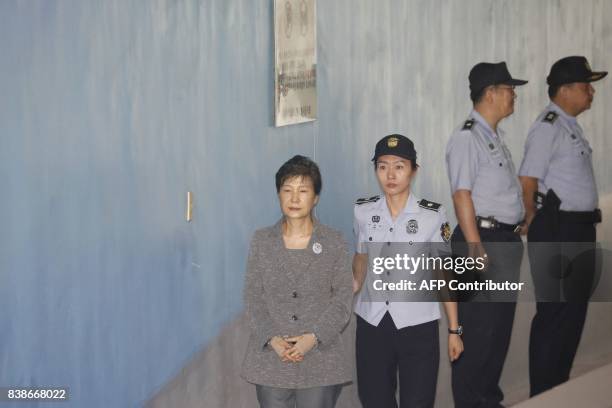 South Korean ousted leader Park Geun-hye arrives at a court in Seoul on August 25, 2017. The heir to the Samsung business empire, including the...