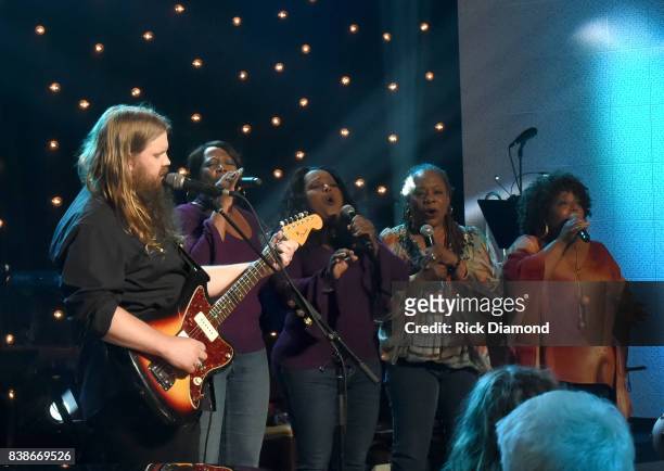 Chris Stapleton and Alfreda McCrary, Regina McCrary, Deborah McCrary, and Ann McCrary of The McCrary Sisters perform onstage during Skyville Live...