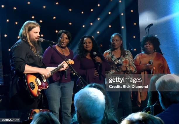 Chris Stapleton and Alfreda McCrary, Regina McCrary, Deborah McCrary, and Ann McCrary of The McCrary Sisters perform onstage during Skyville Live...