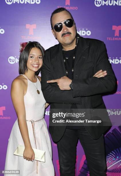 Angela Aguilar and Pepe Aguilar are seen in the press room during Telemundo's "Premios Tu Mundo" at AmericanAirlines Arena on August 24, 2017 in...