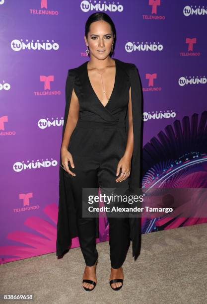 Ana Lorena Sanchez is seen in the press room during Telemundo's "Premios Tu Mundo" at AmericanAirlines Arena on August 24, 2017 in Miami, Florida.