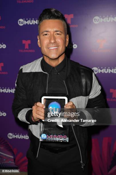 Jorge Bernal is seen in the press room during Telemundo's "Premios Tu Mundo" at AmericanAirlines Arena on August 24, 2017 in Miami, Florida.