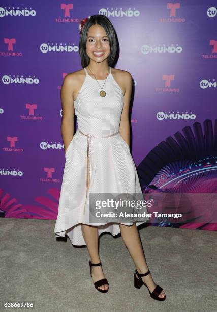 Angela Aguilar is seen in the press room during Telemundo's "Premios Tu Mundo" at AmericanAirlines Arena on August 24, 2017 in Miami, Florida.