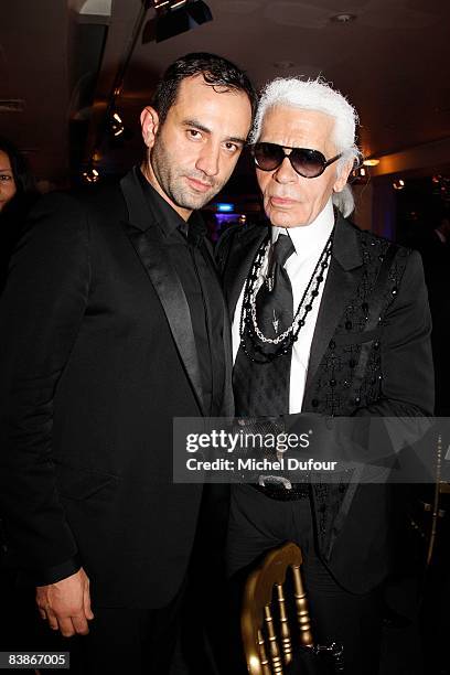 Ricardo Tisci and Karl Lagerfeld attend the OTM Association dinner hosted by Babeth Djian and Pierre Pelegry, to raise funds for the children of...