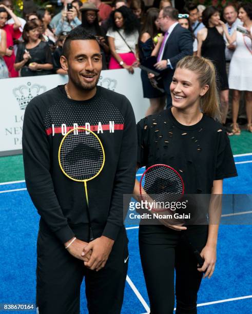 Tennis players Nick Kyrgios and Eugenie Bouchard pose for a photo during the 2017 Lotte New York Palace Invitational at Lotte New York Palace on...