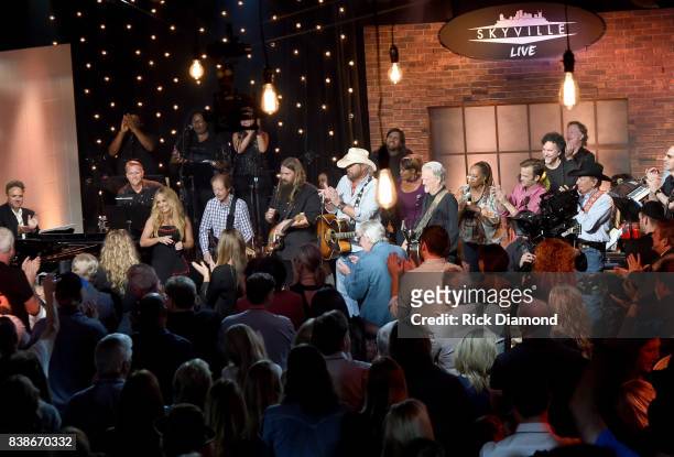 Lee Ann Womack, Chris Stapleton, Toby Keith, Kris Kristofferson, Waylon Payne, and George Strait perform onstage during Skyville Live Presents a...