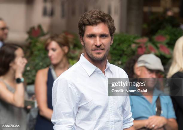 Tennis players Mischa Zverev plays badminton during the 2017 Lotte New York Palace Invitational at Lotte New York Palace on August 24, 2017 in New...