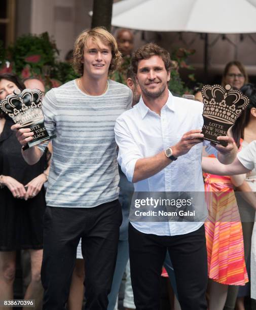 Tennis players Alexander Zverev Jr. And Mischa Zverev pose for a photo during the 2017 Lotte New York Palace Invitational at Lotte New York Palace on...