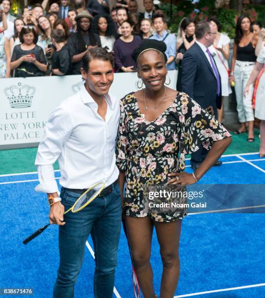 Tennis players Rafael Nadal and Venus Williams pose for a photo during the 2017 Lotte New York Palace Invitational at Lotte New York Palace on August...