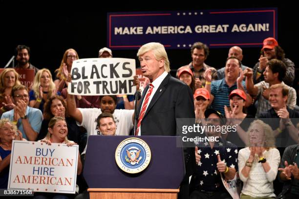Episode 103 -- Pictured: Kenan Thompson, Alec Baldwin as President Donald Trump during a "Trump Phoenix Rally" on August 24, 2017 --