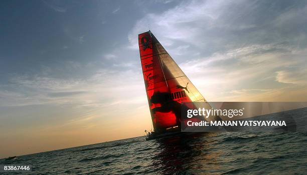 The Puma Ocean yatch finishes in fifth place at Port Cochin in Kochi on December 1 in leg two of the Volvo Ocean Race, from Cape Town, South Africa...