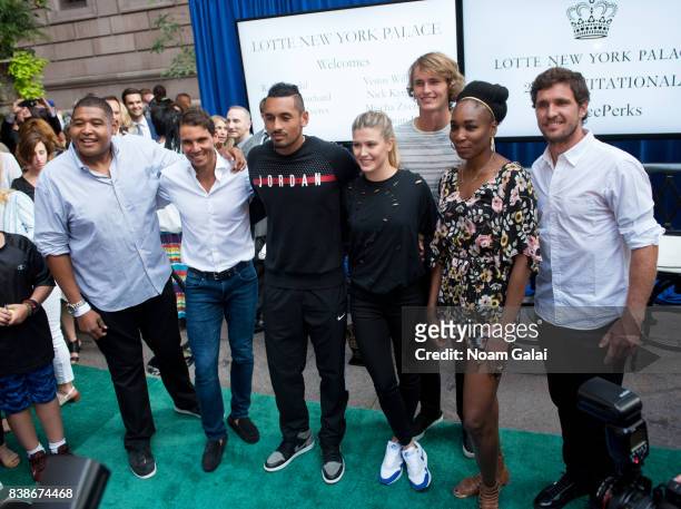 Omar Benson Miller, Rafael Nadal, Nick Kyrgios, Eugenie Bouchard, Alexander Zverev Jr., Venus Williams and Mischa Zverev attend the 2017 Lotte New...