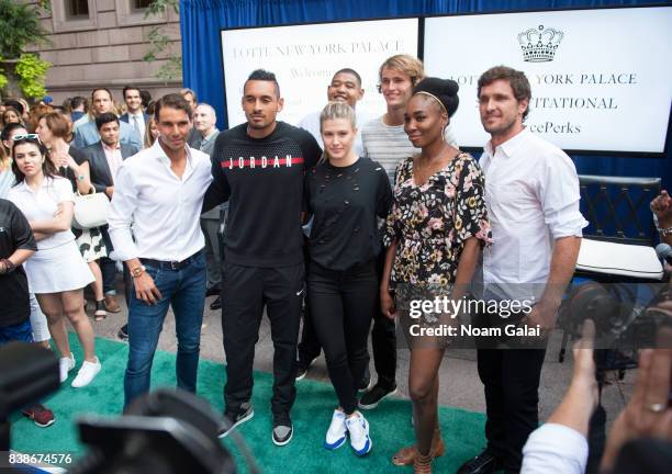 Rafael Nadal, Nick Kyrgios, Eugenie Bouchard, Omar Benson Miller, Alexander Zverev Jr., Venus Williams and Mischa Zverev attend the 2017 Lotte New...