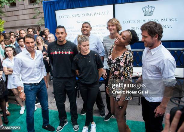 Rafael Nadal, Nick Kyrgios, Eugenie Bouchard, Omar Benson Miller, Alexander Zverev Jr., Venus Williams and Mischa Zverev attend the 2017 Lotte New...