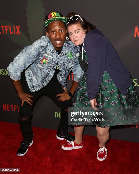 Actors Chris Redd and Betsy Sodaro at the premiere of Netflix's "Disjointed" at Cinefamily on August 24, 2017 in Los Angeles, California.