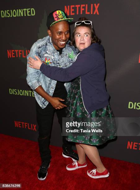 Actors Chris Redd and Betsy Sodaro at the premiere of Netflix's "Disjointed" at Cinefamily on August 24, 2017 in Los Angeles, California.