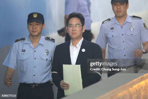 Lee Jae-yong, Samsung Group heir arrives at Seoul Central District Court to hear the bribery scandal verdict on August 25, 2017 in Seoul, South...