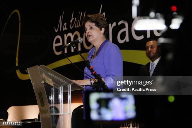 Former President Dilma Rousseff gives a speech at the Holiday Inn Hotel in Natal, northeastern. The event organized by the Teachers' Association of...